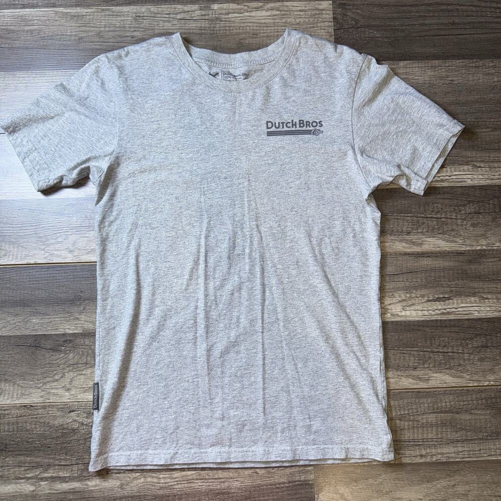 Dutch Bros T-shirt With Graphic On Back 100% Cotton Size S Gray